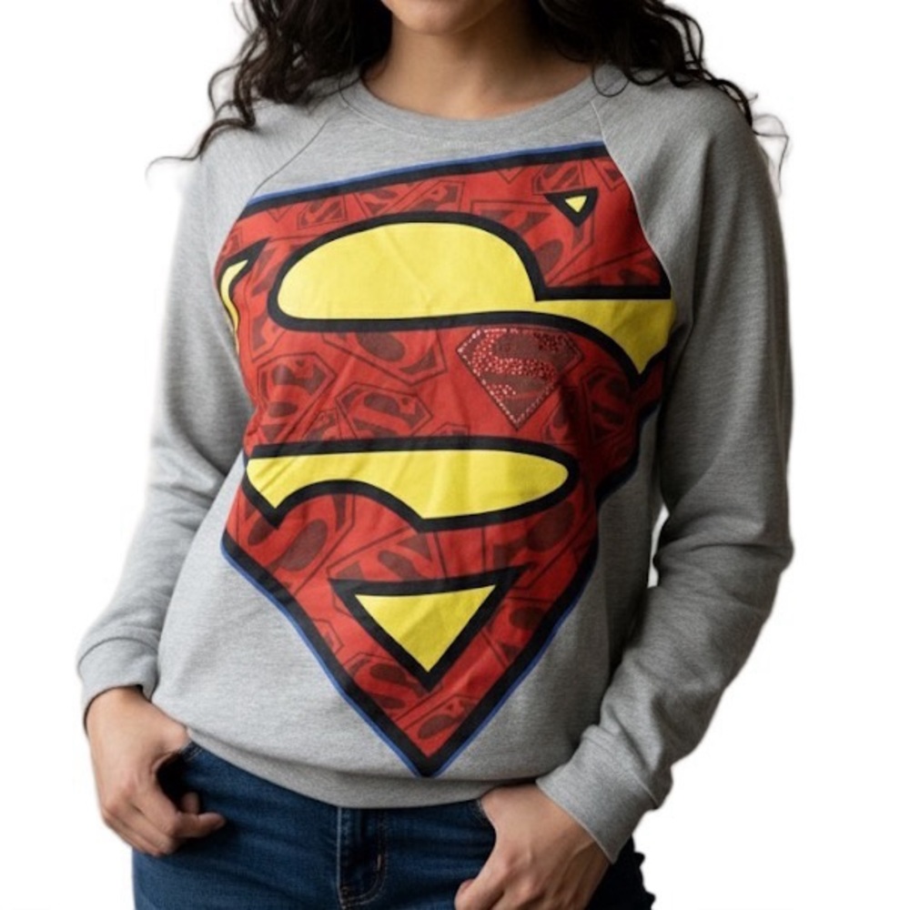 DC Comics Superman Shield Glitter Patch Crewneck Sweatshirt superhero adult M